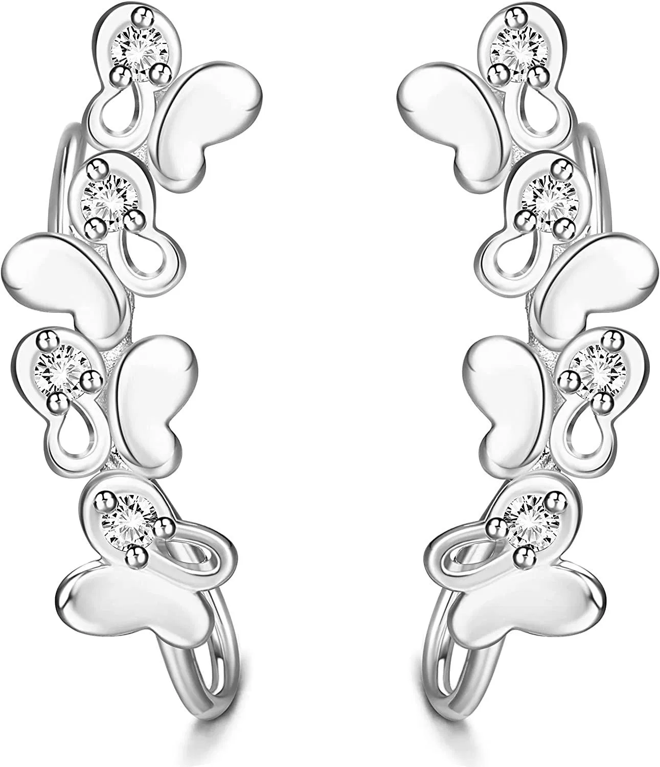 925 Sterling Silver Ear Cuffs Hoop Climber Earrings Butterfly CZ Leaf Arrow Crawler Earring Stud Cuff Earrings Set for Women Ear Jacket - Grocery