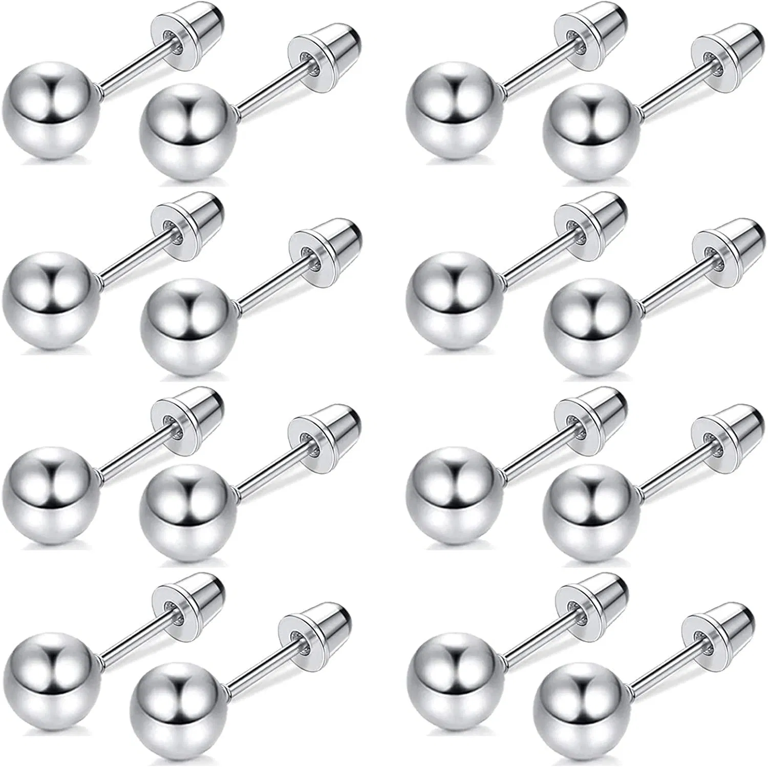 8 Pairs 20G Cartilage Stud Earrings Stainless Round Ball Barbell Earrings for Women Men Screwback Ear Piercing 8MM - Grocery