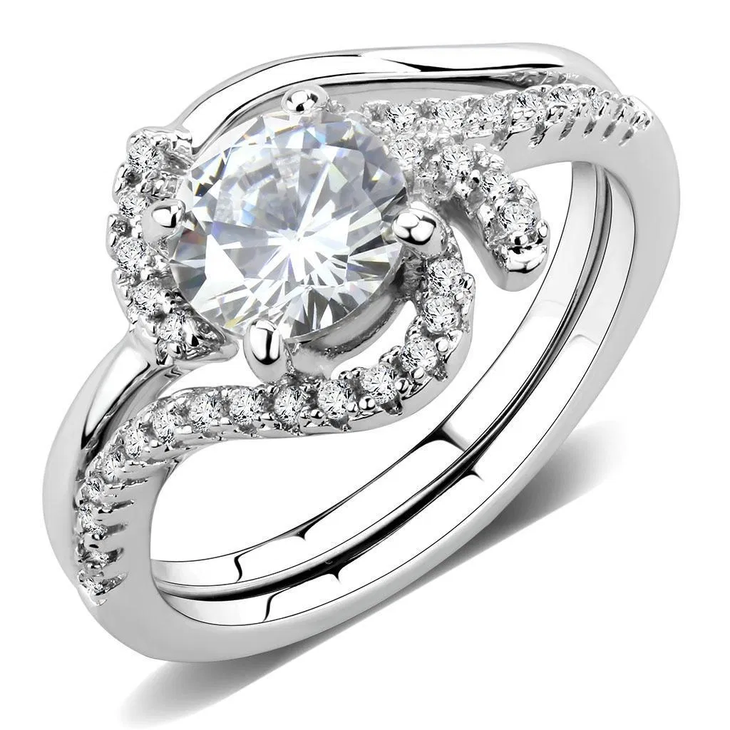 3W1591 - Rhodium Brass Ring with AAA Grade CZ in Clear - Grocery