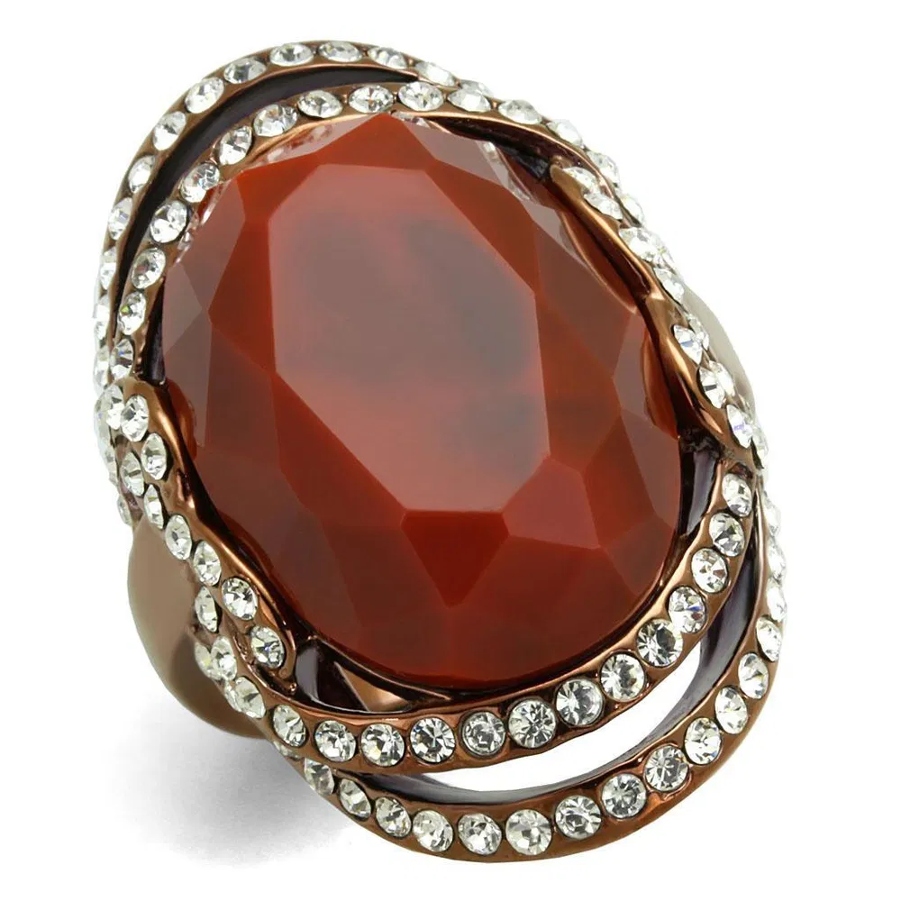 TK2984 - IP Coffee light Stainless Steel Ring with Synthetic Synthetic Stone in Orange - Grocery
