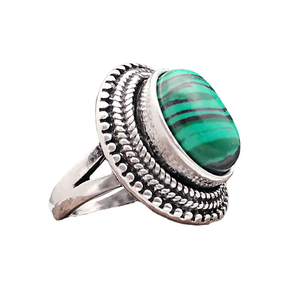 Jewelry Inlaid Watermelon Green Malachite Ring - Grocery