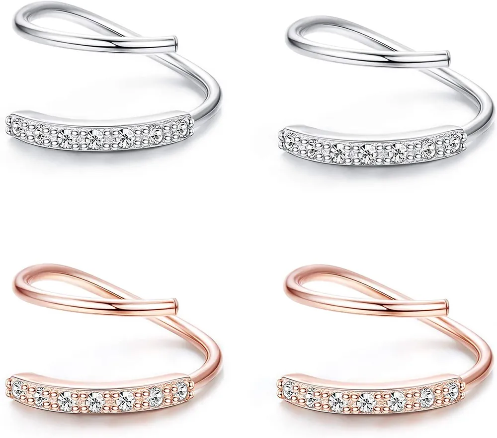 2 Pairs 925 Sterling Silver Wrap Cuff Earrings Climber Crawler Earrings - Grocery
