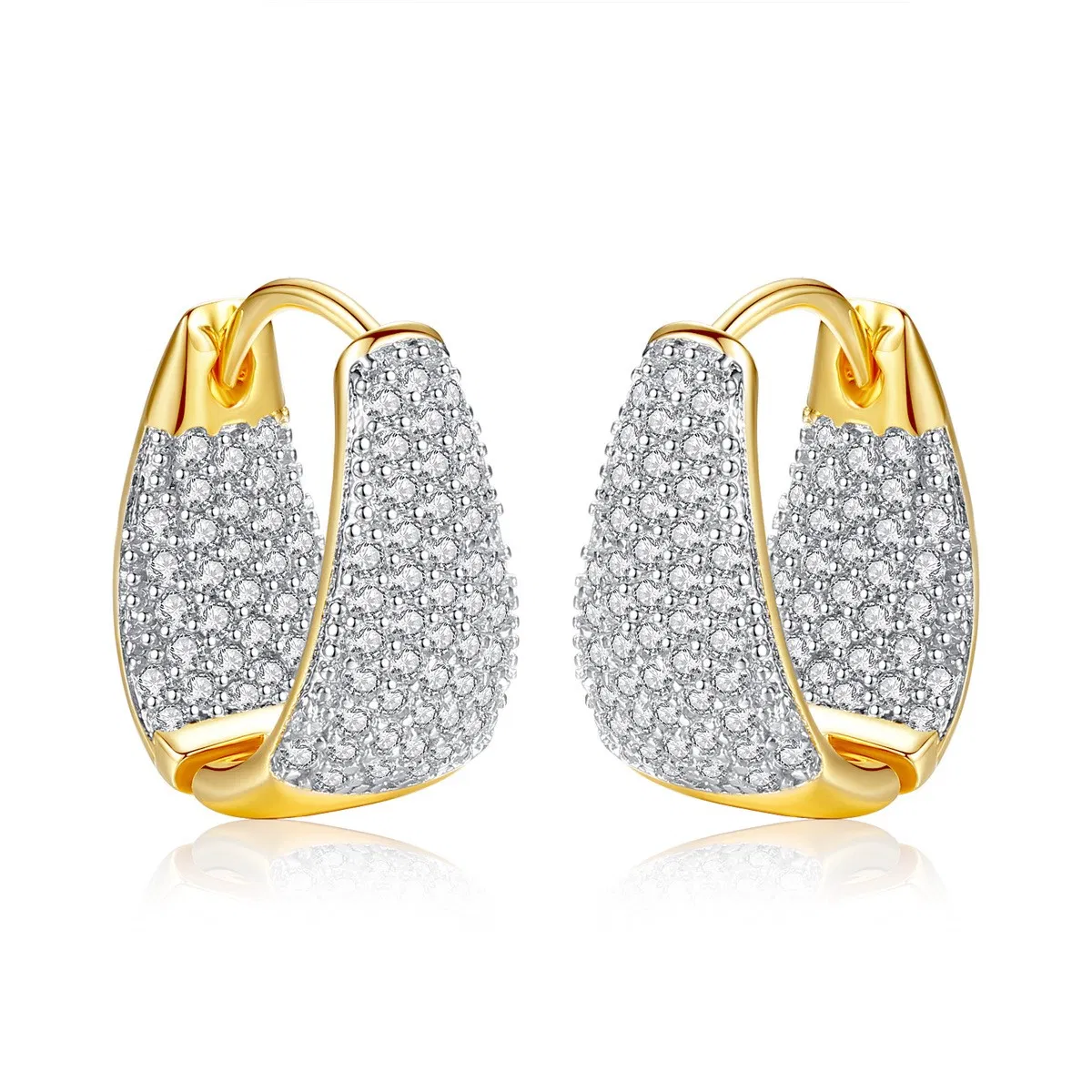Women's Diamond Curved Earrings, Bling Elegant Luxurious Round Diamond Earrings, Statement Sparkling Earrings - Grocery
