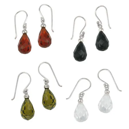 Sterling Silver White, Red, Olive, Black CZ Briolette Teardrop Earring Set - Grocery