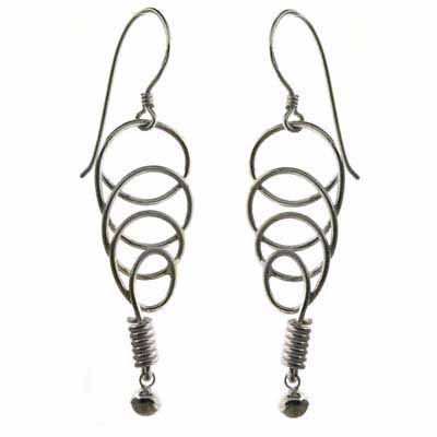 Sterling Silver Spiral & Bead Dangle Earrings - Grocery