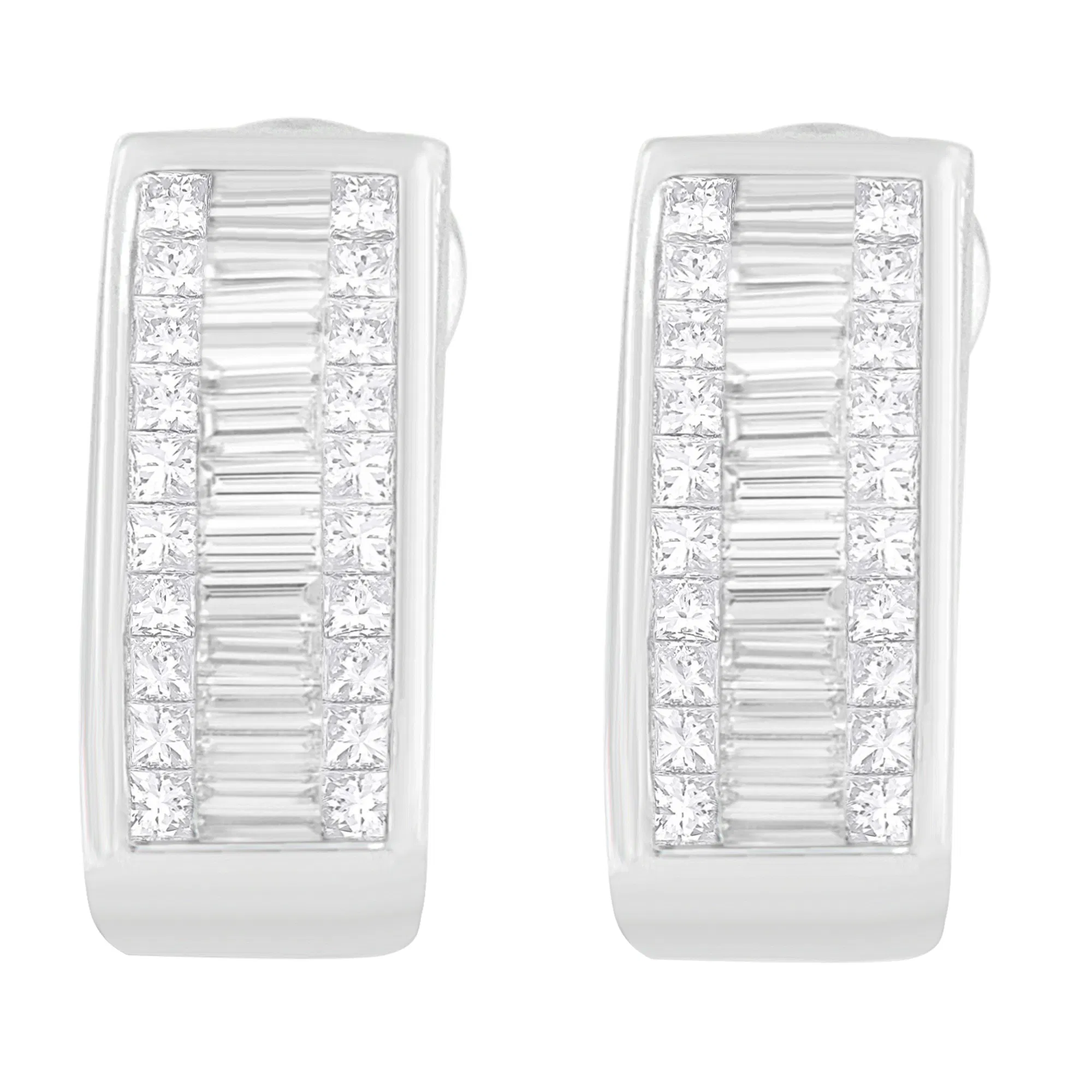 14K White Gold Princess and Baguette Cut Diamond Earrings (1.00 cttw, G-H Color, VS1-VS2 Clarity) - Grocery