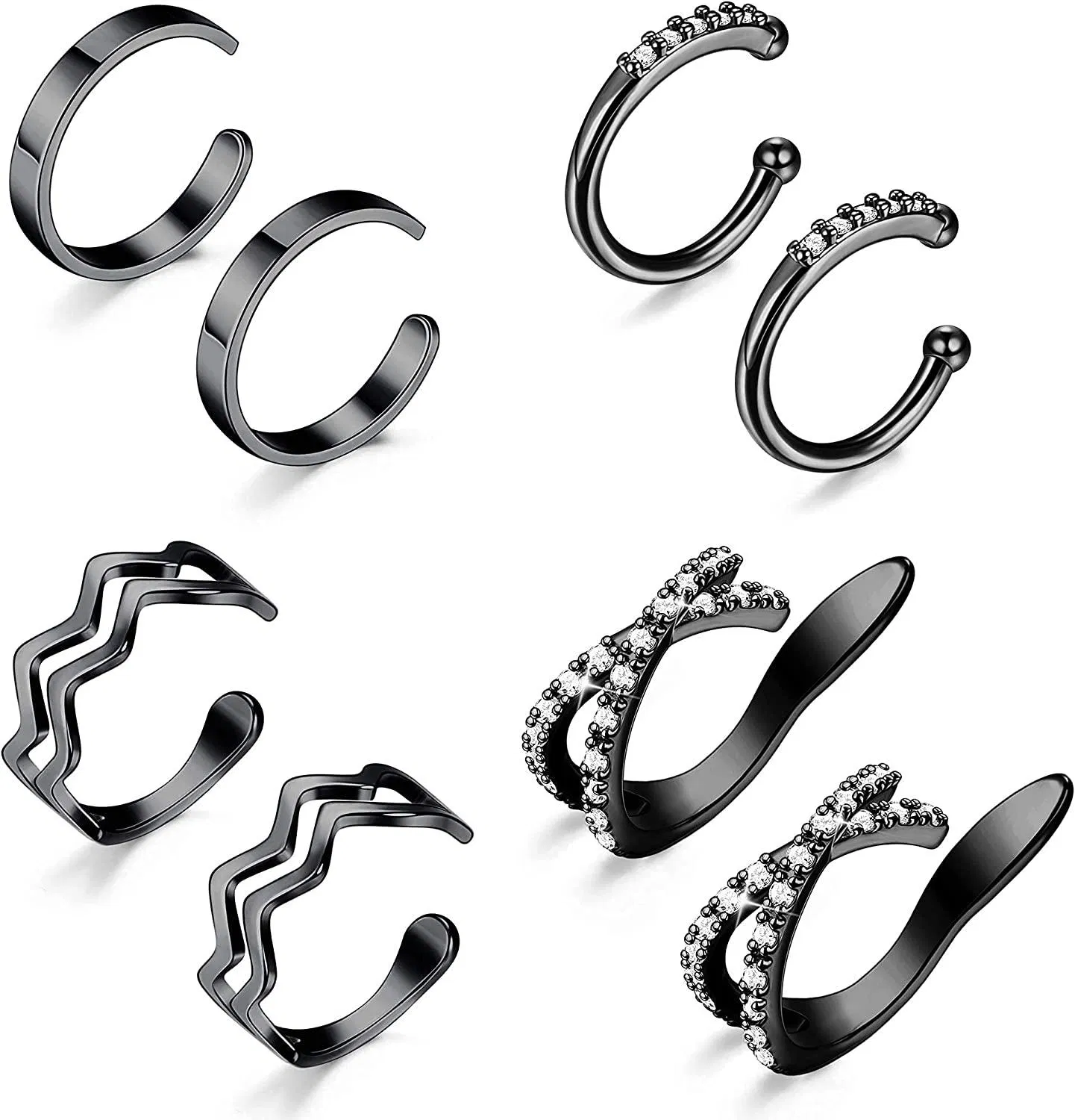 Ear Cuff Earrings for Women Non Pierced Cubic Zirconia Round Huggie Hoop Cartilage Clip On Conch Earring Cuffs - Grocery