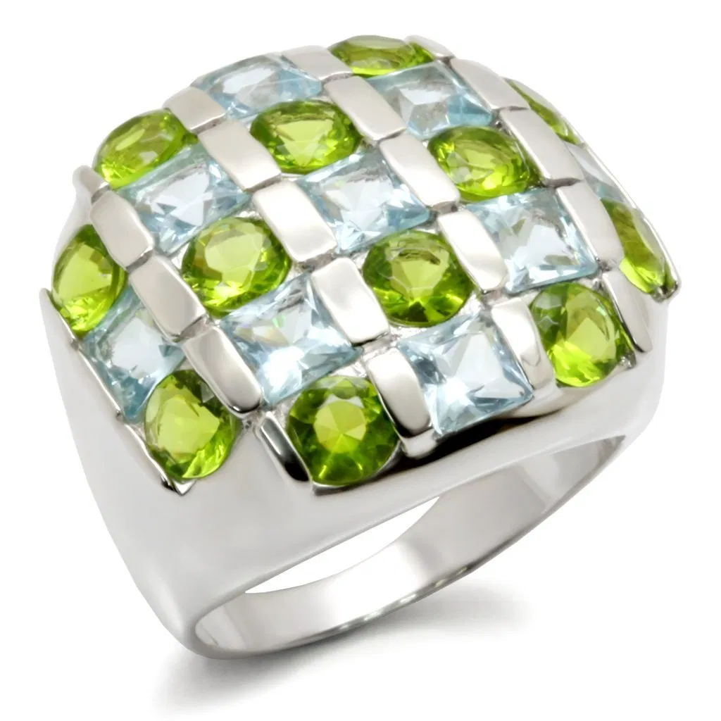 30825 - High-Polished 925 Sterling Silver Ring with AAA Grade CZ in Multi Color - Grocery