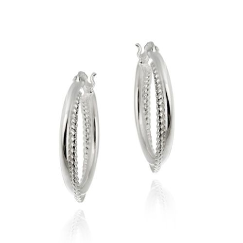 Sterling Silver Braided Design Hoop Earrings - Grocery
