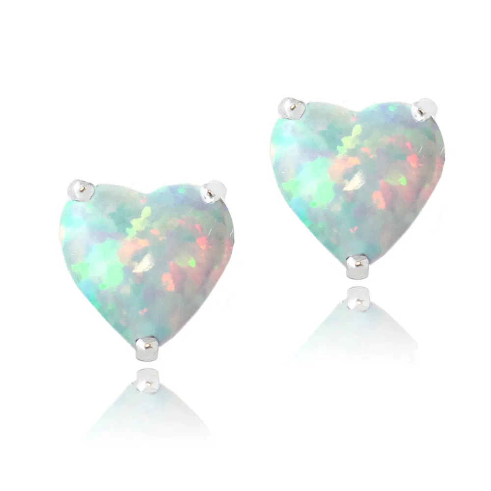 Sterling Silver Created White Opal Heart Stud Earrings, 7mm - Grocery