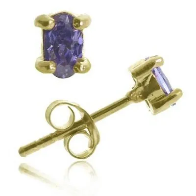 18K Gold over Sterling Silver Tanzanite CZ Oval Stud Earrings - Grocery