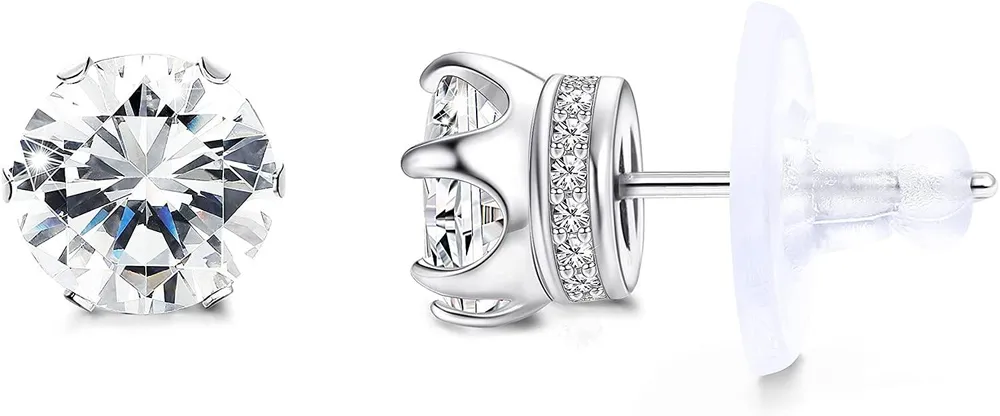 14K Gold Plated 925 Sterling Silver Stud Earrings for Women Men Hypoallergenic Cubic Zirconia Stud Earrings - Grocery