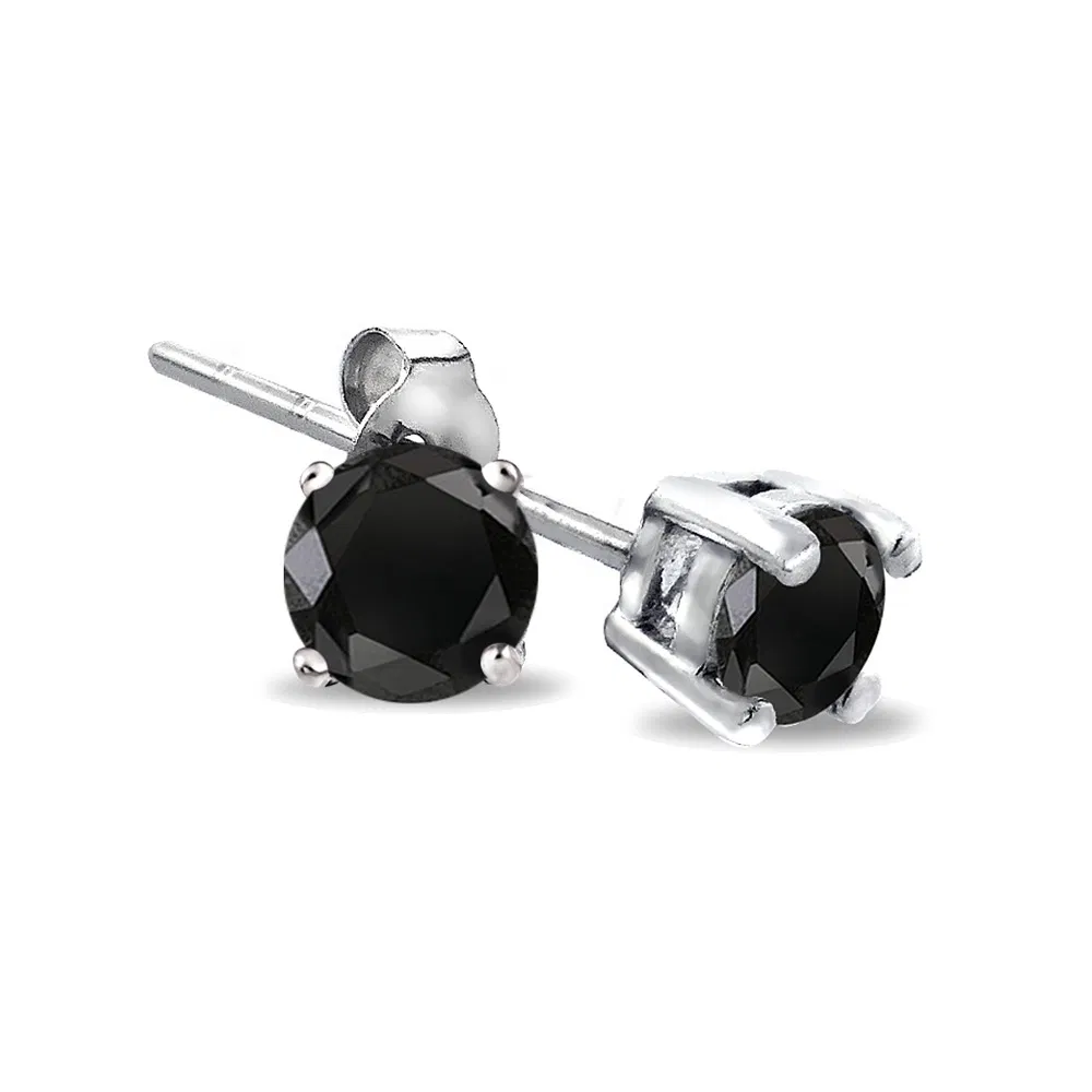 Sterling Silver 1/2 CT Black Diamond Stud Earrings - Grocery