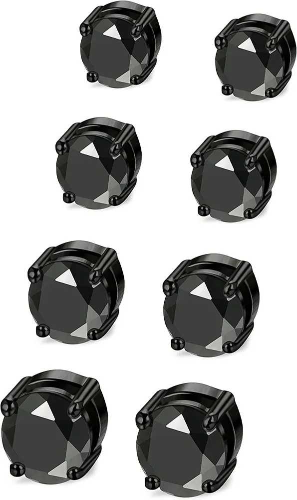 4 Pairs Stainless Mens Womens Magnetic Earrings CZ Studs Earrings 4-7MM - Grocery