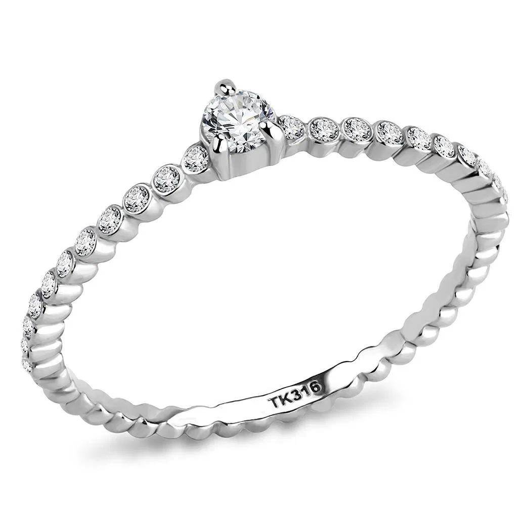DA343 - No Plating Stainless Steel Ring with AAA Grade CZ in Clear - Grocery