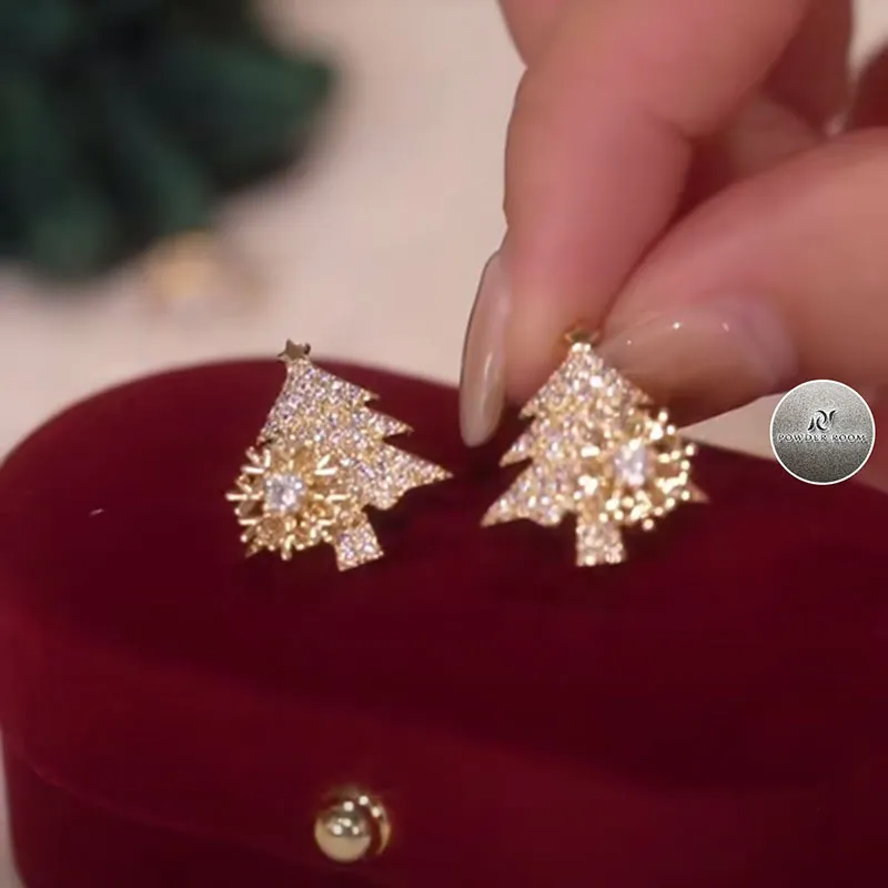 Rotating Snowflake Christmas Tree Stud Earrings Women's Simple Personality - Grocery