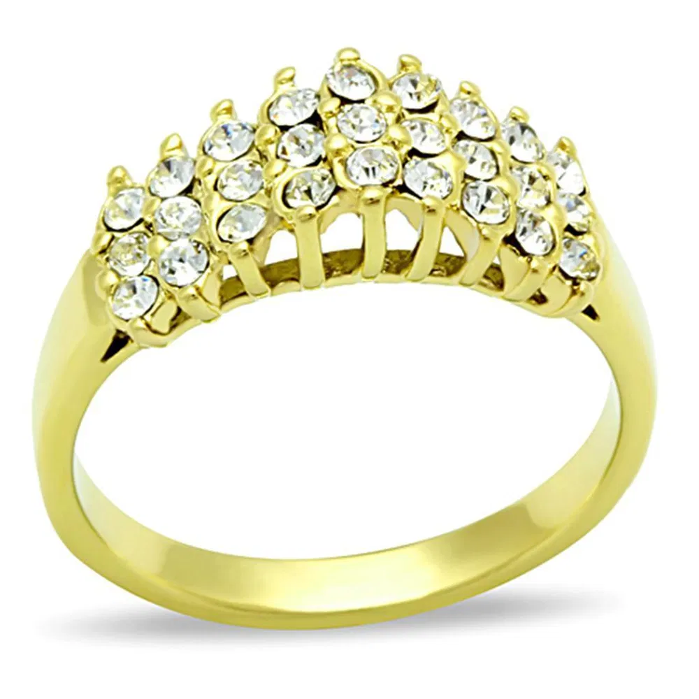 TK1384 - IP Gold(Ion Plating) Stainless Steel Ring with Top Grade Crystal in Clear - Grocery
