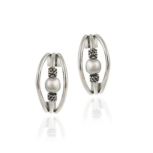 Sterling Silver Three Strand Bali Beaded Hoop Earrings - Grocery