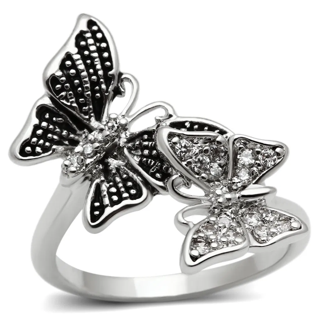 3W214 - Rhodium Brass Ring with AAA Grade CZ in Clear - Grocery