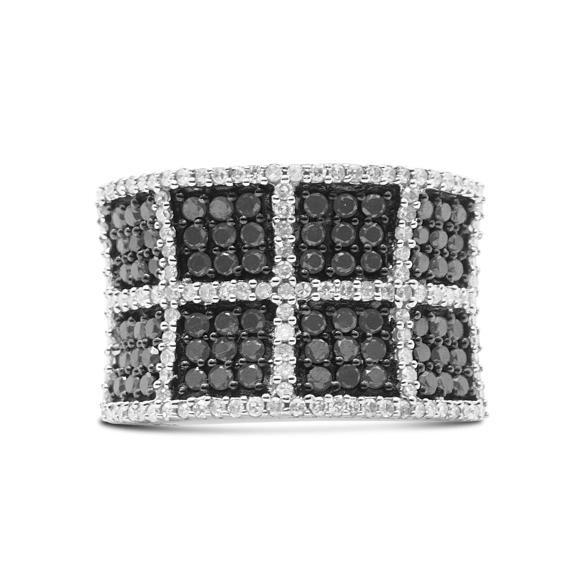 14K White Gold 1 1/2 Cttw White and Treated Black Diamond Cocktail Ring (H-I Color, I1-I2 Clarity) - Grocery