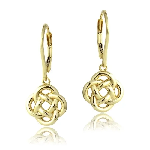18K Gold over Sterling Silver Love Knot Flower Dangle Leverback Earrings - Grocery