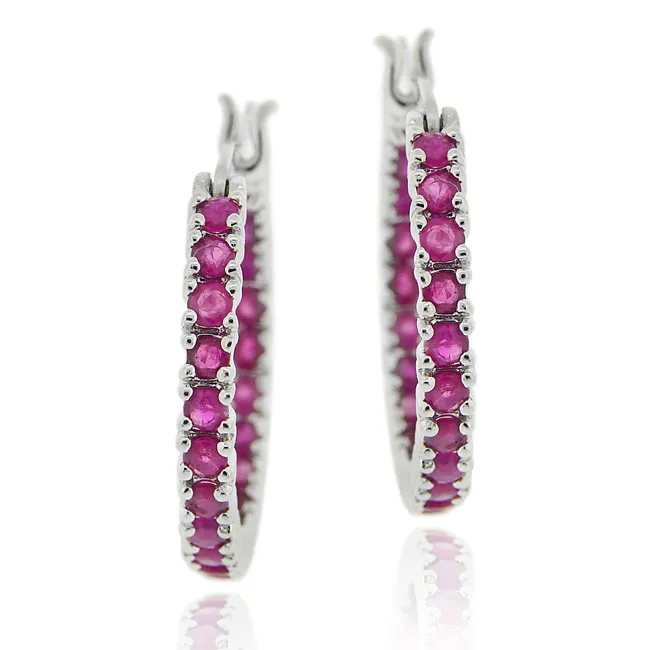 Sterling Silver Inside Out Genuine Ruby Hoop Earrings - Grocery
