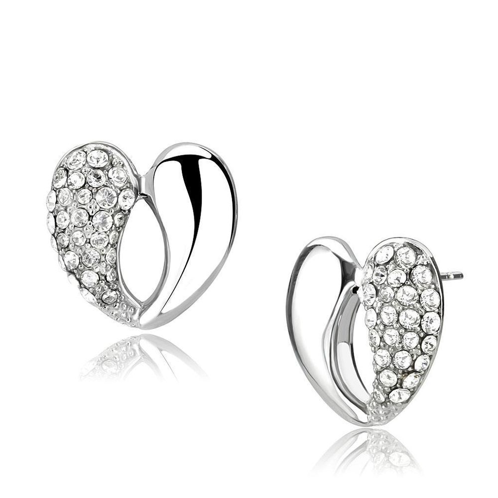 TK3653 - High polished (no plating) Stainless Steel Earrings with Top Grade Crystal in Clear - Grocery
