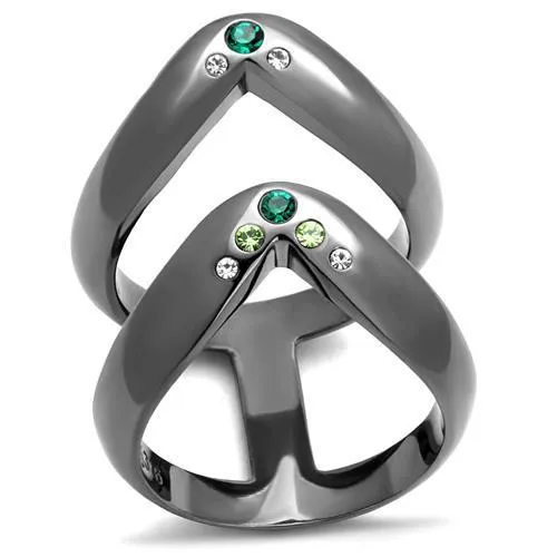 TK2757 - IP Light Black (IP Gun) Stainless Steel Ring with Top Grade Crystal in Multi Color - Grocery