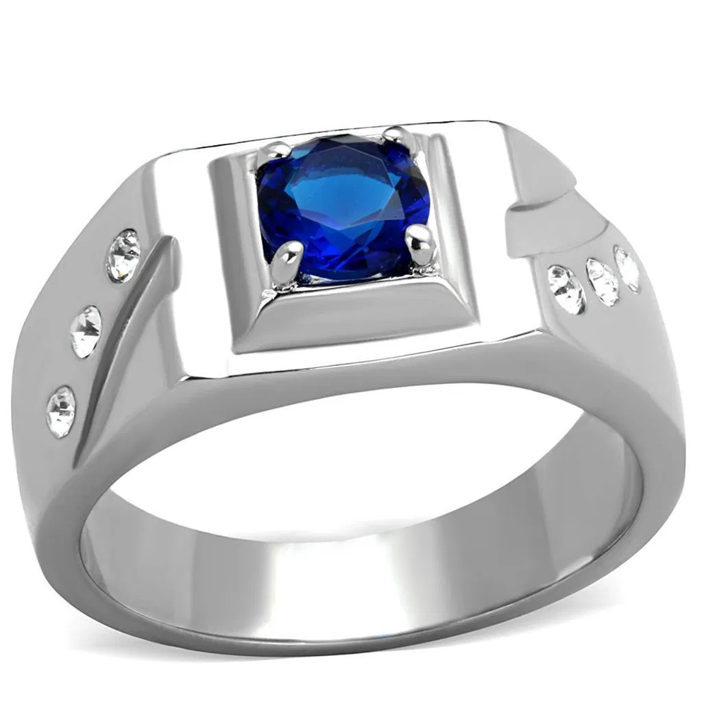 TK1929 - High polished (no plating) Stainless Steel Ring with Synthetic Synthetic Glass in Montana - Grocery