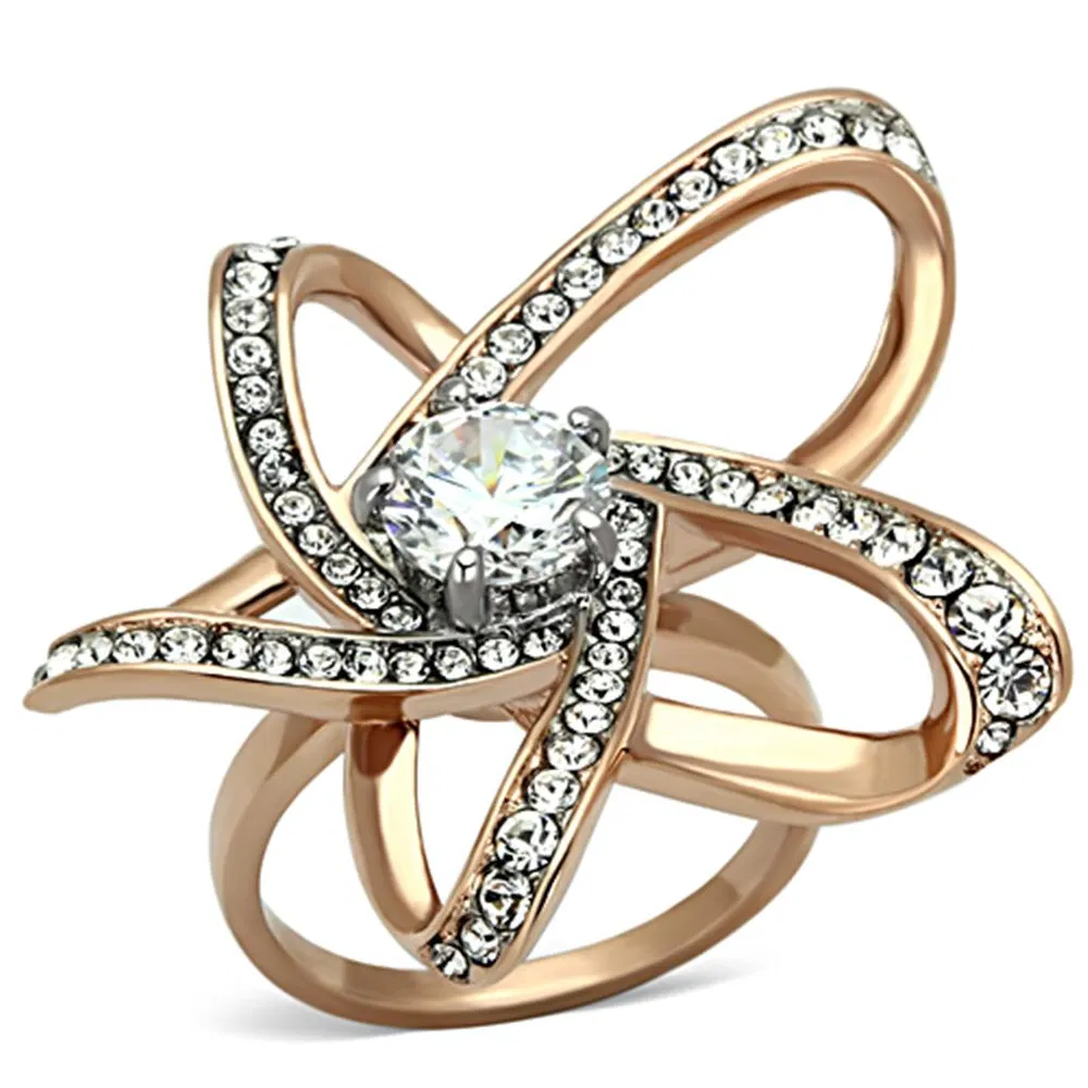TK1170 - Two-Tone IP Rose Gold Stainless Steel Ring with AAA Grade CZ in Clear - Grocery