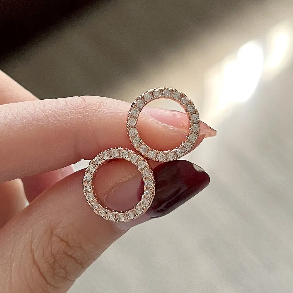 Earrings Temperament Hollowed Out Circle Zircon Full Of Drill Ear Studs - Grocery