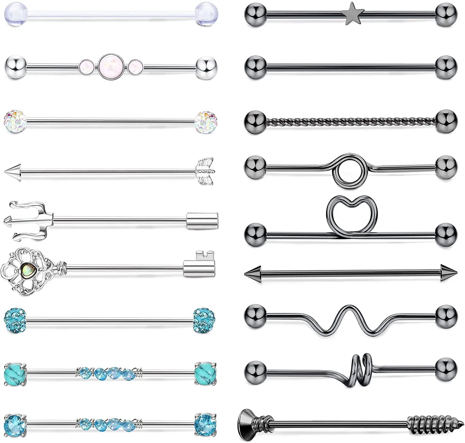 18PCS 14G Industrial Barbell Earring Cartilage Stainless Steel 38mm 1 1/2 inch Industrial Piercing Bar Body Piercing Jewelry for Women Men - Grocery