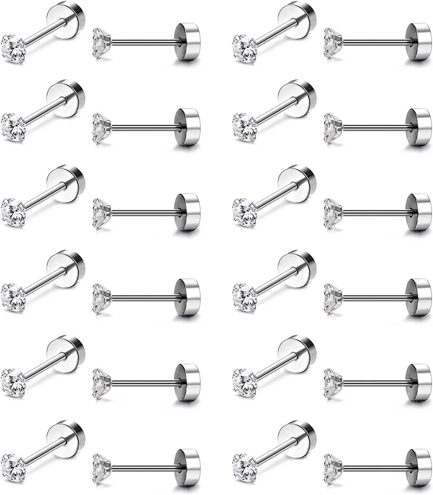 18G Cartilage Earring Stud for Women Men 316L Surgical Flat Back Earrings Set for Cartilage Tragus Helix Piercing - Grocery