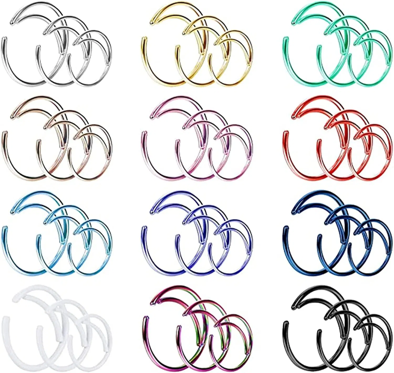 36Pcs 20G Moon Nose Ring Hoop 316L Stainless Steel Nose Hoop Cartilage Earring Hoop Helix Tragus Lip Septum Ring Body Piercing Jewelry for Women Men - Grocery