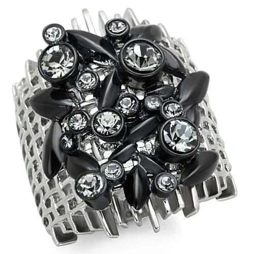 TK1687 - Two-Tone IP Black Stainless Steel Ring with Top Grade Crystal in Black Diamond - Grocery