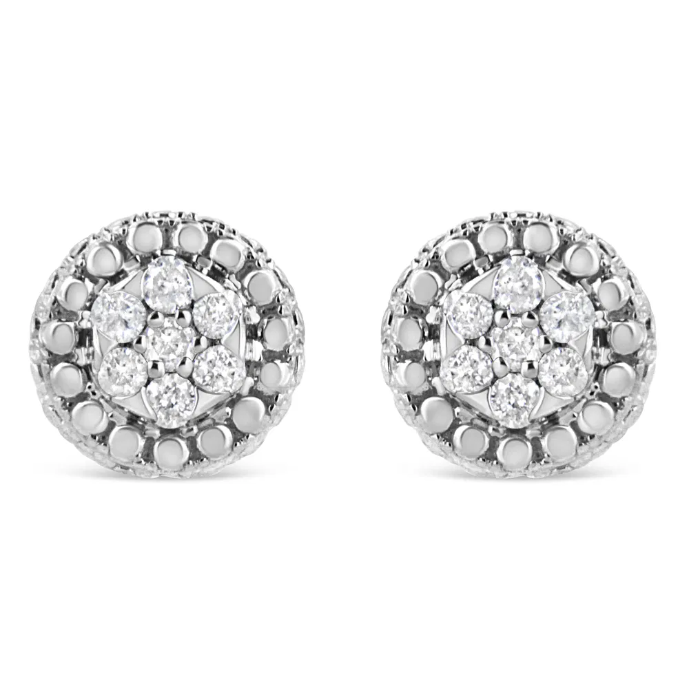 .925 Sterling Silver 1/3 Cttw 7 Stone Pave Set Diamond Beaded Stud Earrings (I-J Color, I2-I3 Clarity) - Grocery