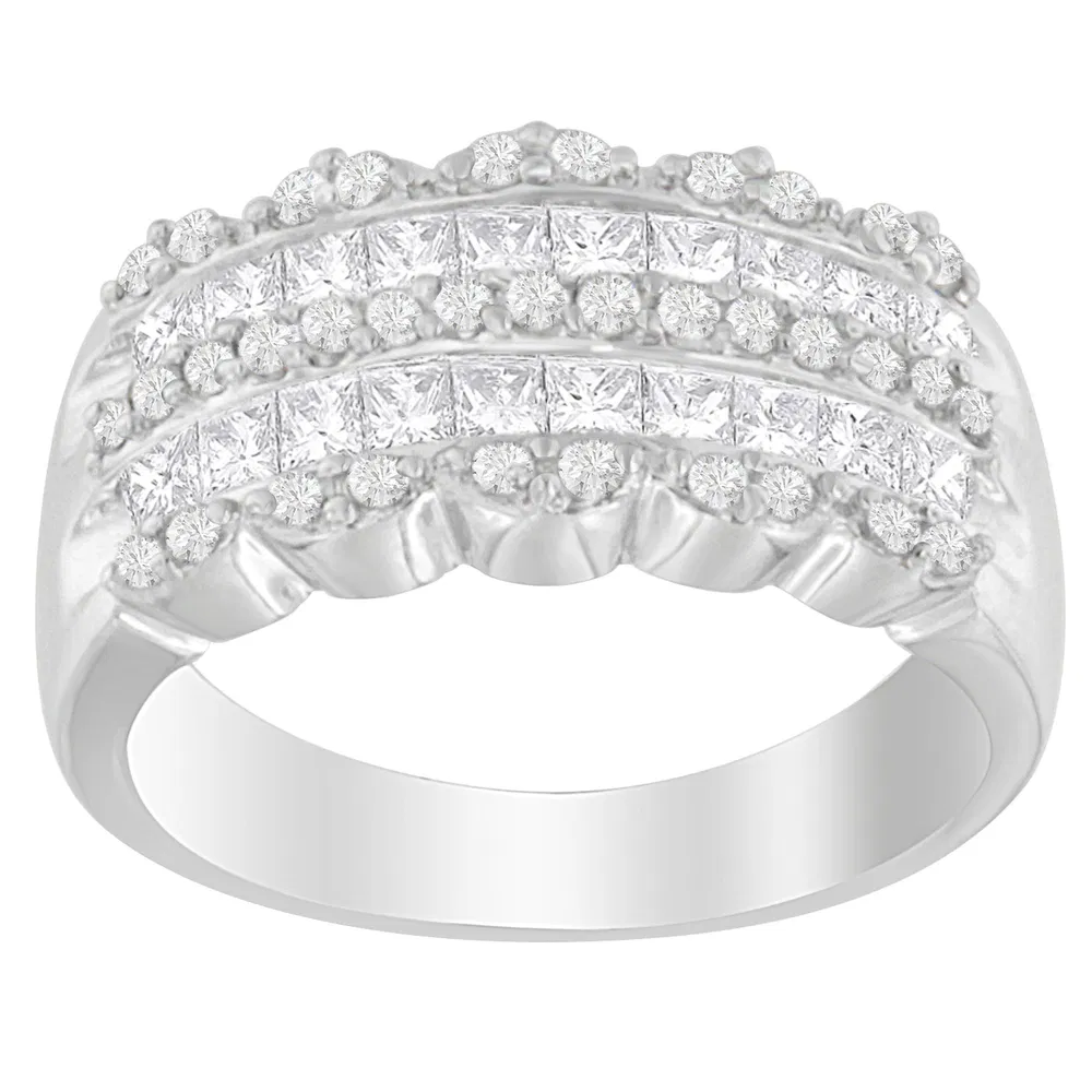 14K White Gold 1 1/7ct. TDW Round and Princess-Cut Diamond Ring(H-I, SI2-I1) - Grocery