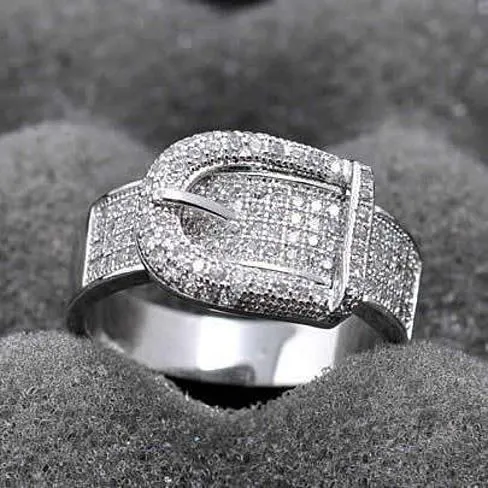 Illusion - Belt Style Ring Crafted In Hand Set CZ Stones On Sterling Silver - Grocery