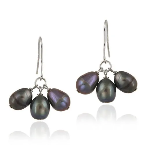 Sterling Silver Freshwater Cultured Peacock Pearl Cluster Dangle Earrings - Grocery