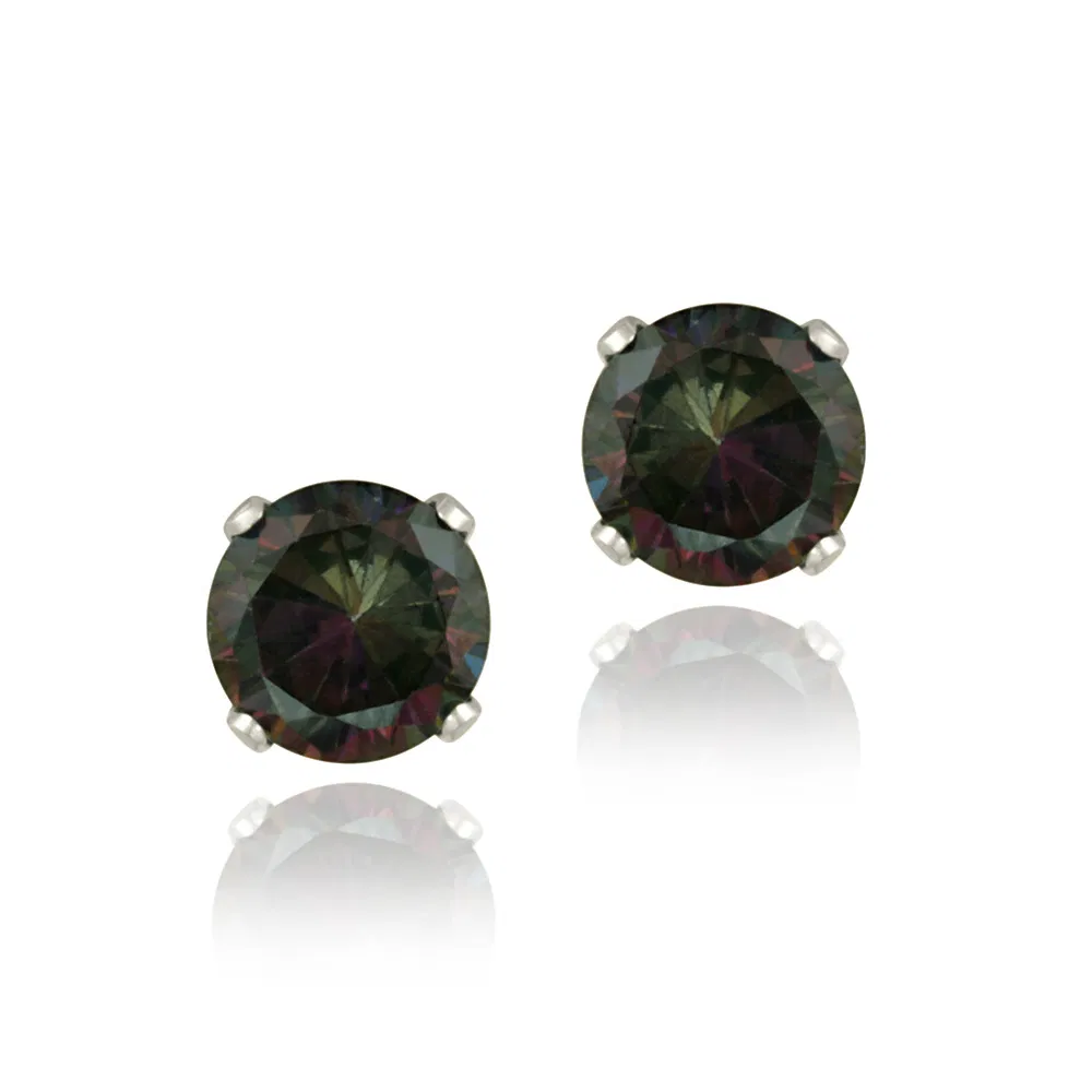 Sterling Silver Green Mystic Topaz CZ Stud Earrings, 6mm - Grocery