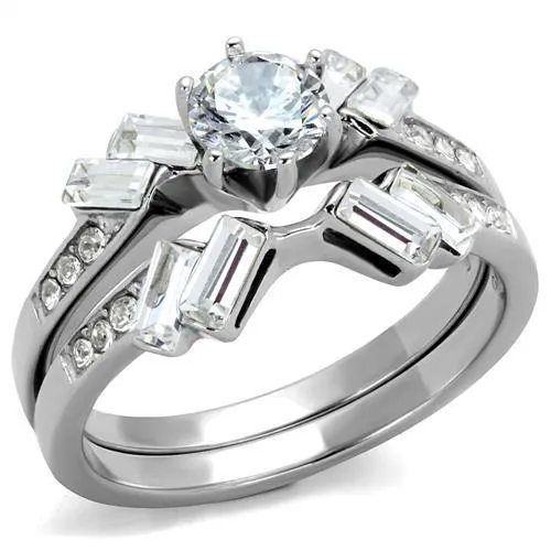 TK1856 - High polished (no plating) Stainless Steel Ring with AAA Grade CZ in Clear - Grocery