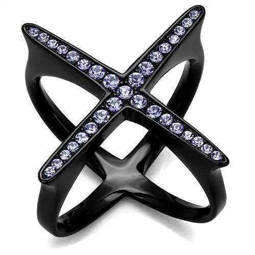 TK2603 - IP Black(Ion Plating) Stainless Steel Ring with Top Grade Crystal in Amethyst - Grocery