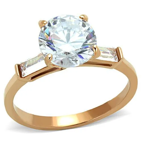 TK1595 - IP Rose Gold(Ion Plating) Stainless Steel Ring with AAA Grade CZ in Clear - Grocery