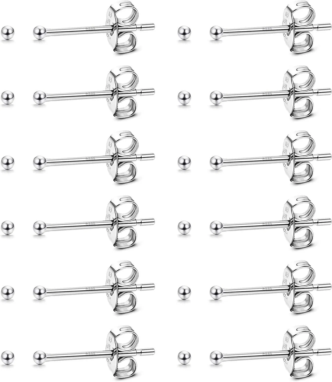 12 Pairs Ball Stud Earrings Set 925 Sterling Silver Earrings Women Men Special Tiny Earrings - Grocery