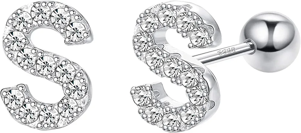 925 Sterling Silver Initial Earrings Screw Back Letter Earrings Initial Jewelry for Women - Grocery