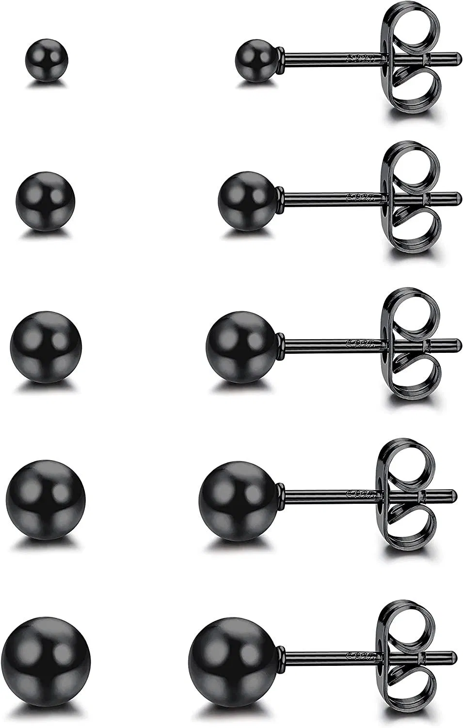 5 Pairs 925 Sterling Silver Ball Stud Earrings Set for Women Men Tiny Round Ball Minimalist Dainty Earring Studs Set - Grocery