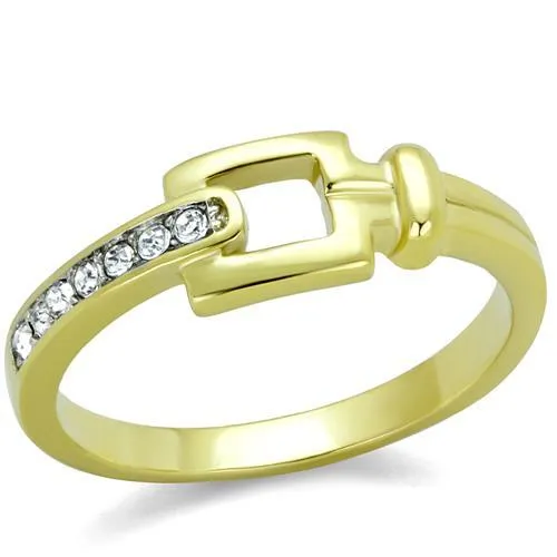 TK2164 - Two-Tone IP Gold (Ion Plating) Stainless Steel Ring with Top Grade Crystal in Clear - Grocery