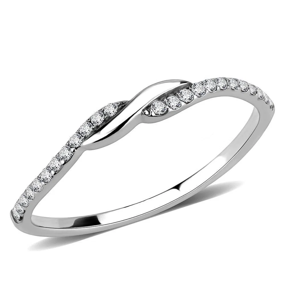 DA263 - High polished (no plating) Stainless Steel Ring with AAA Grade CZ in Clear - Grocery