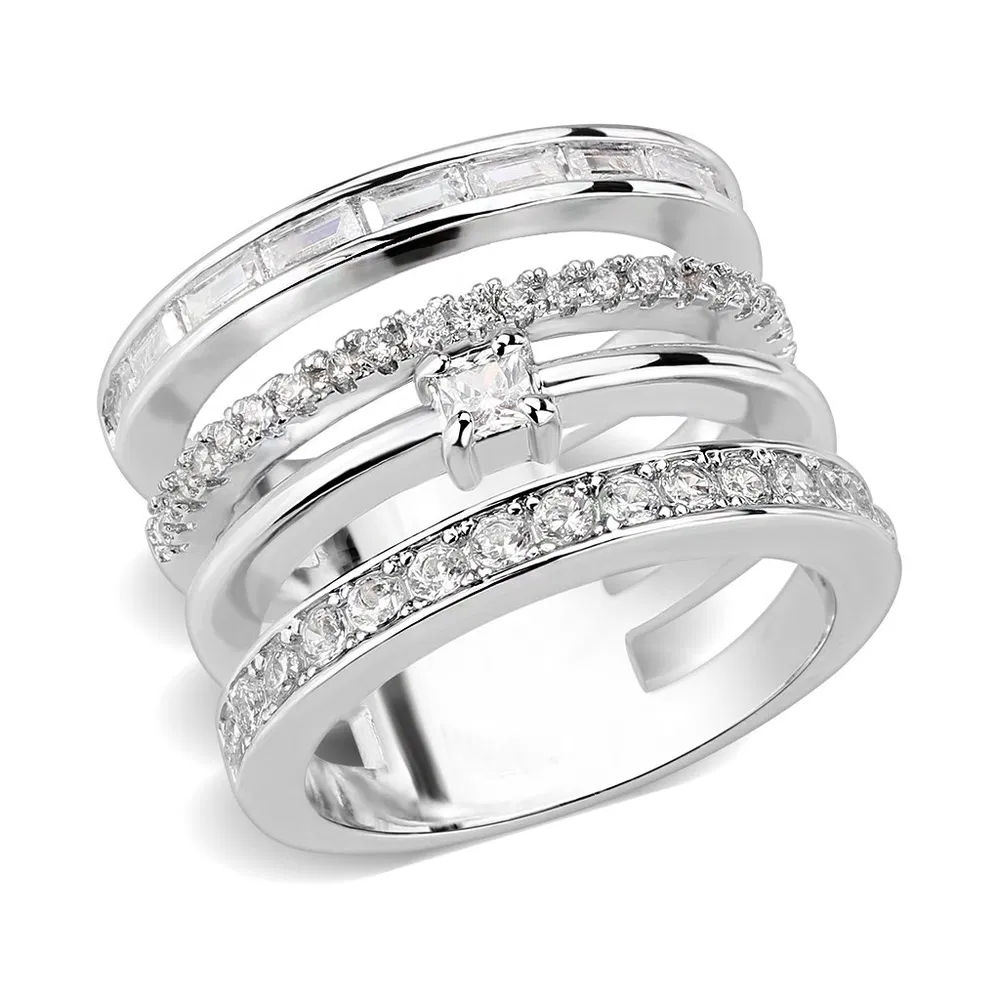 3W1607 - Rhodium Brass Ring with AAA Grade CZ in Clear - Grocery