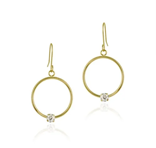 10K Gold Circle Dangle Earrings with CZ Stud - Grocery